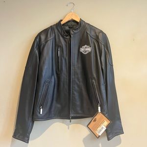 New With Tags Harley Davidson Black Leather Embroidered Motorcycle Jacket Large